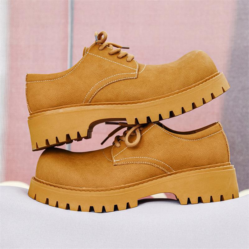 Fashion Men's Casual Leather Derby Shoes Trendy Youth Mens Lace-up Thick Sole Heightened Shoe 1026