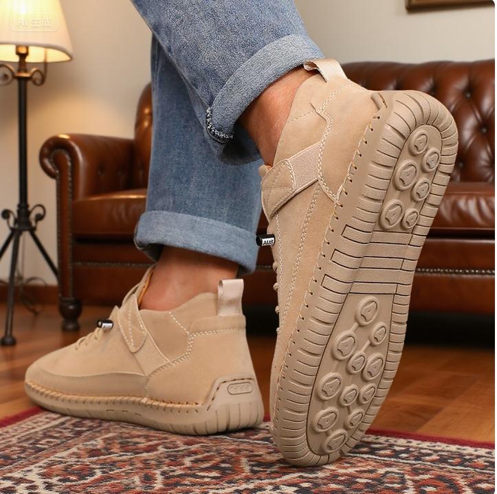 Neue Herren Nude Stiefel Britischer Stil Retro Anti-Rutsch Arbeitskleidung Mid Top Stiefel Handgefertigte Leder Slipper Lässige Schuhe mit weicher Sohle für Herren