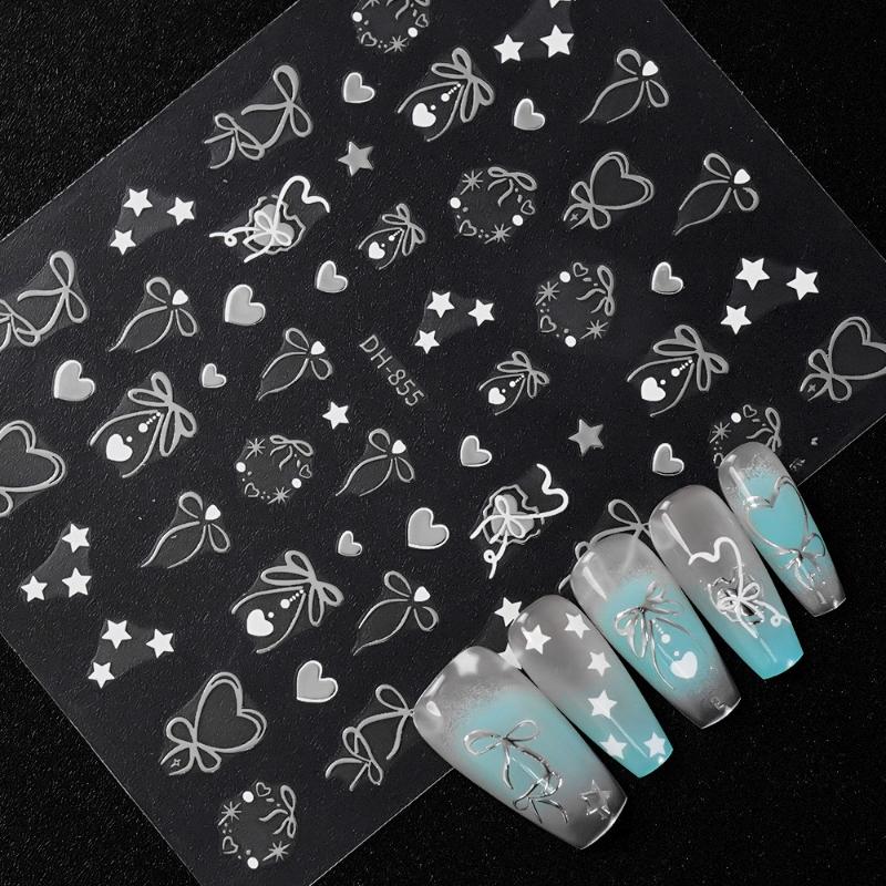 3D Cute Bowknot Heart Nail Stickers Self Adhesive Easy Peel DIY Manicure Decorations for Teen Girls Home Nail Art DIY