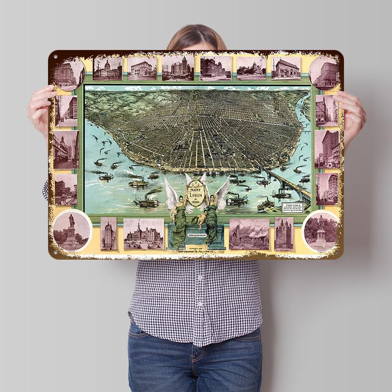 Map of Saint Louis Poster Customized Vintage Metal Signs Wall Art Retro Tin Plaque for Bar Accessories Modern Home Decoration