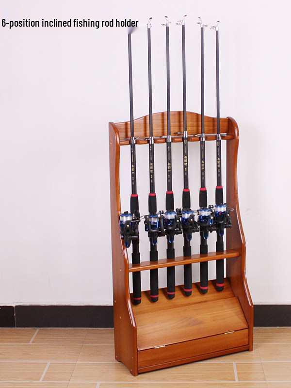 Solid Wood Floor-Standing Fishing Rod Rack | 6-Position Storage Stand for Rods & Gear