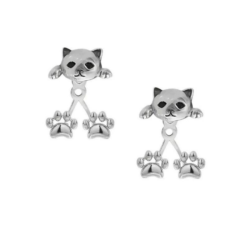 Vintage Funny Silver Color Cat Earring For Women Cute Animal Cat Paw Back Hanging Earrings Party Banquet Piercing Jewelry Gift