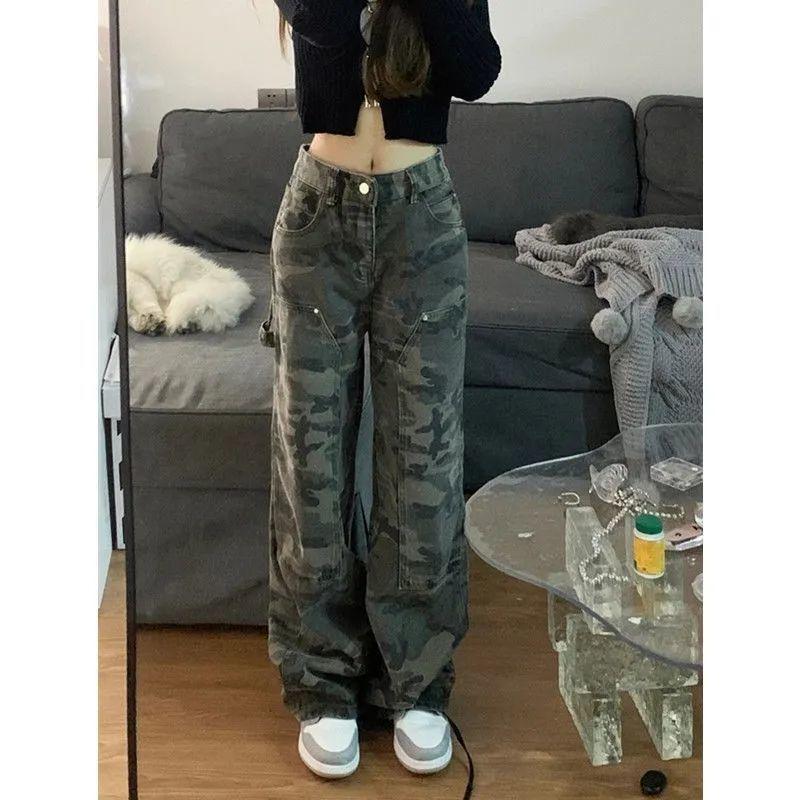 Women s Camouflage High Waist Wide Leg Jeans - Trendy Retro Workwear Style for Spring/Summer S