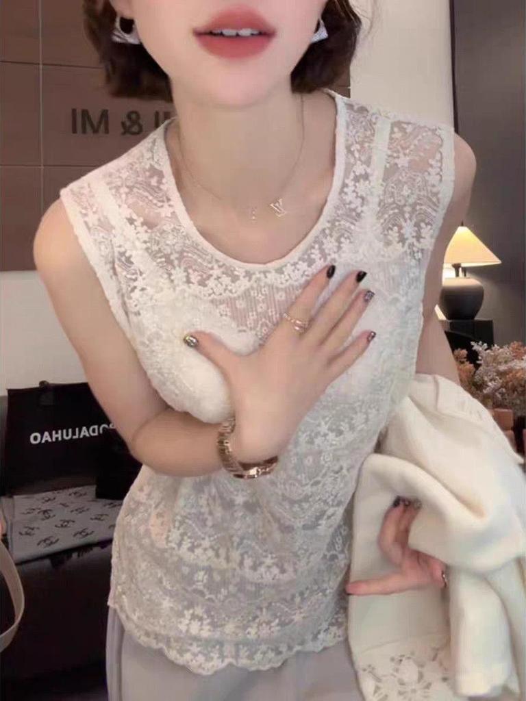 Κορεάτικο Δαντελωτό Κροσέ Αμάνικο Τοπ Dongdaemun - Γυναικείο Κομψό Πουκάμισο για Layering