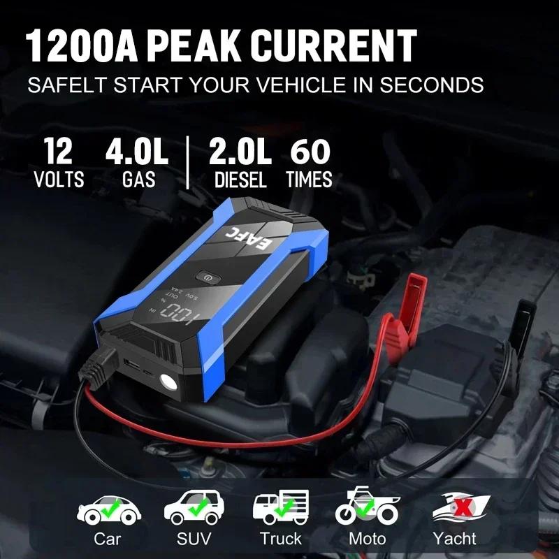 12V Car Jump Starter 1200A Output Portable Emergency Start-up Charger Petrol Car Power Bank Booster Battery Starting Device