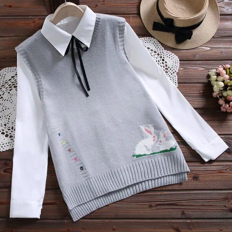 Volné Studentské Větrové Větrové Vesta Dámské Kreslený Vzor Výšivka Kulatý výstřih Bez rukávů Nepravidelný Svetr Vesta Dámské