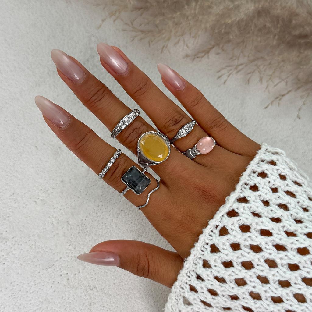 Accessories, Feel Inlaid Acrylic Ring, Light Luxury Irregular Alloy Ring
