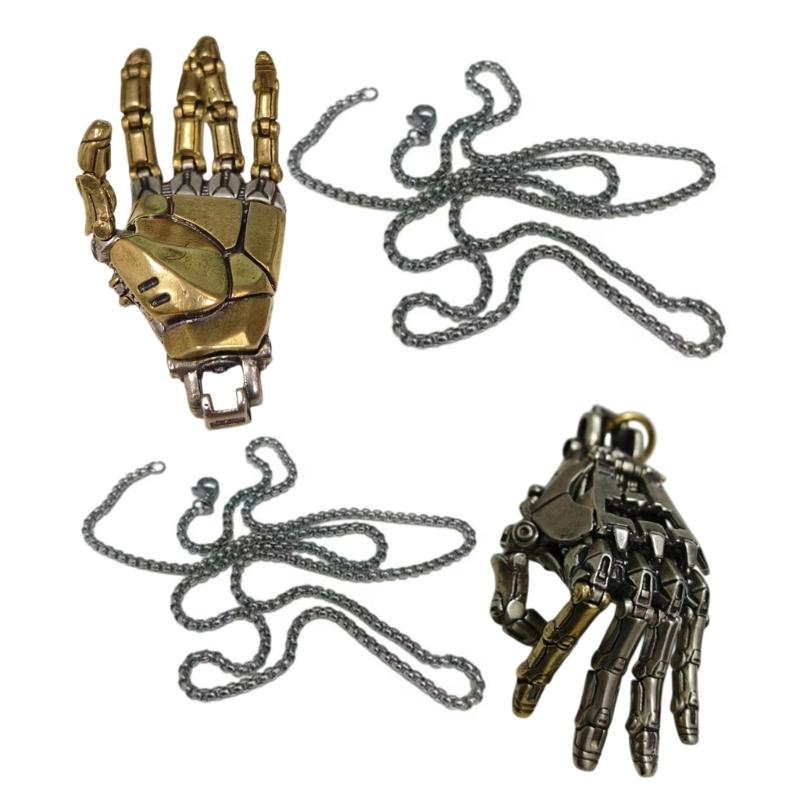 Bionic Movable Finger Joints Hand Pendant with Chain for Men/Women Contemporary Mechanical Jewelry Statement Accessory