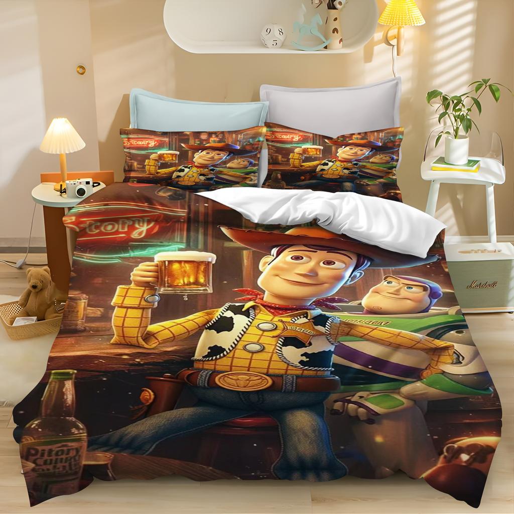Toy Story Cartoon Quilt Cover Bedding Set For Boys, Polyester, Cute Printed, Skin Friendly, Breathable, Home Textiles, Anime