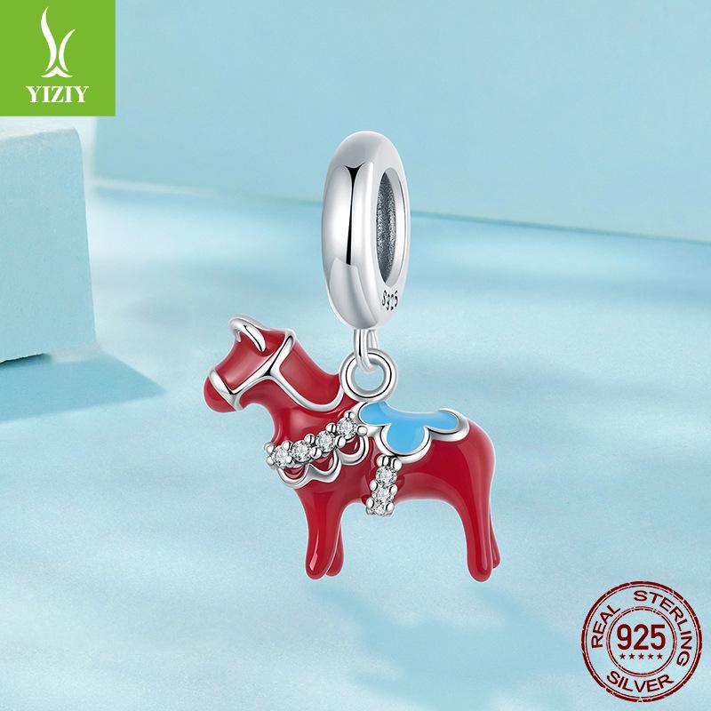 S925 Silver Dala Trojan Horse Pendant Red Wind Personality Diy Bracelet Beaded Accessories