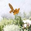 Rusty Hummingbird Flower Garden Stake Weather-proof Metal Outdoor Yard Lawn Patio Pathway Iron Floral Bird Stake Decoration Ornament