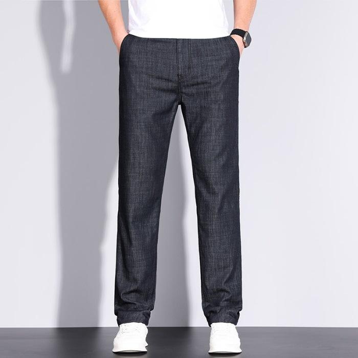 Spring and Summer Modal Cotton High Waist Loose Light Business Small Straight Men's Denim Trousers