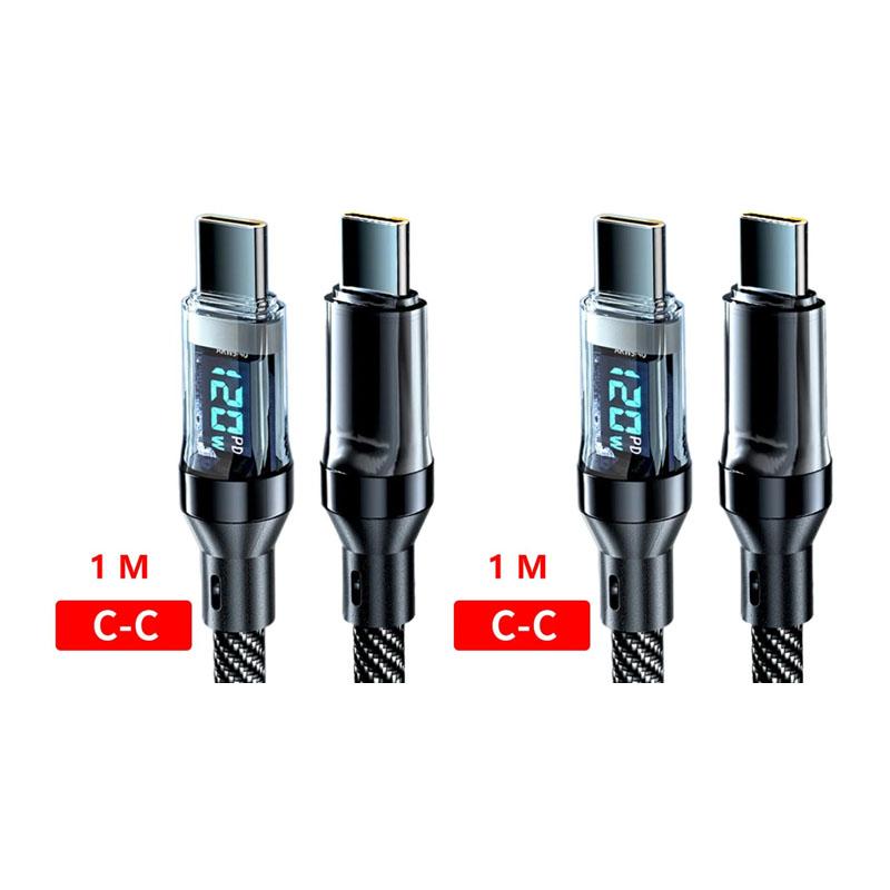 120W 6A USB Tip C - Tip C Kablo Hızlı Şarj USB USB C Veri Kablosu, Xiaomi Samsung Huawei için LED Ekran ile