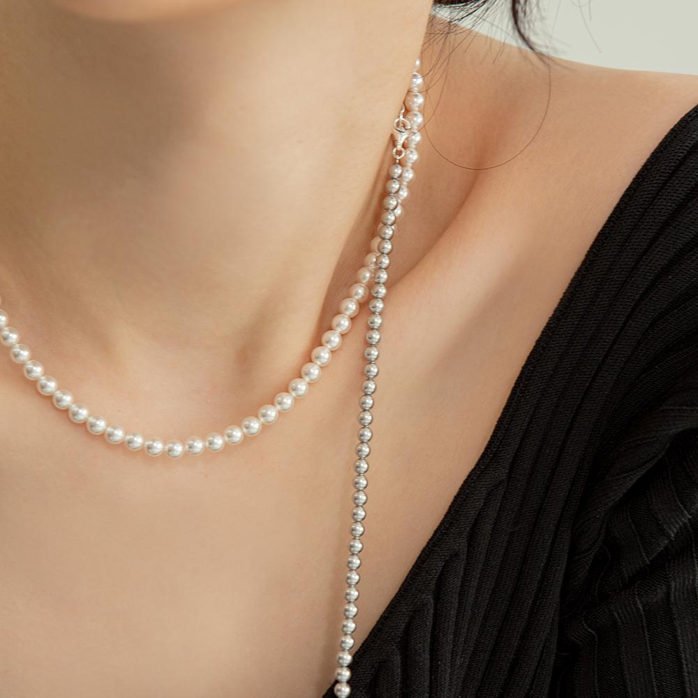 Lunne Silver 925 Two-Way White Gray Pearl Necklace #Lsn51