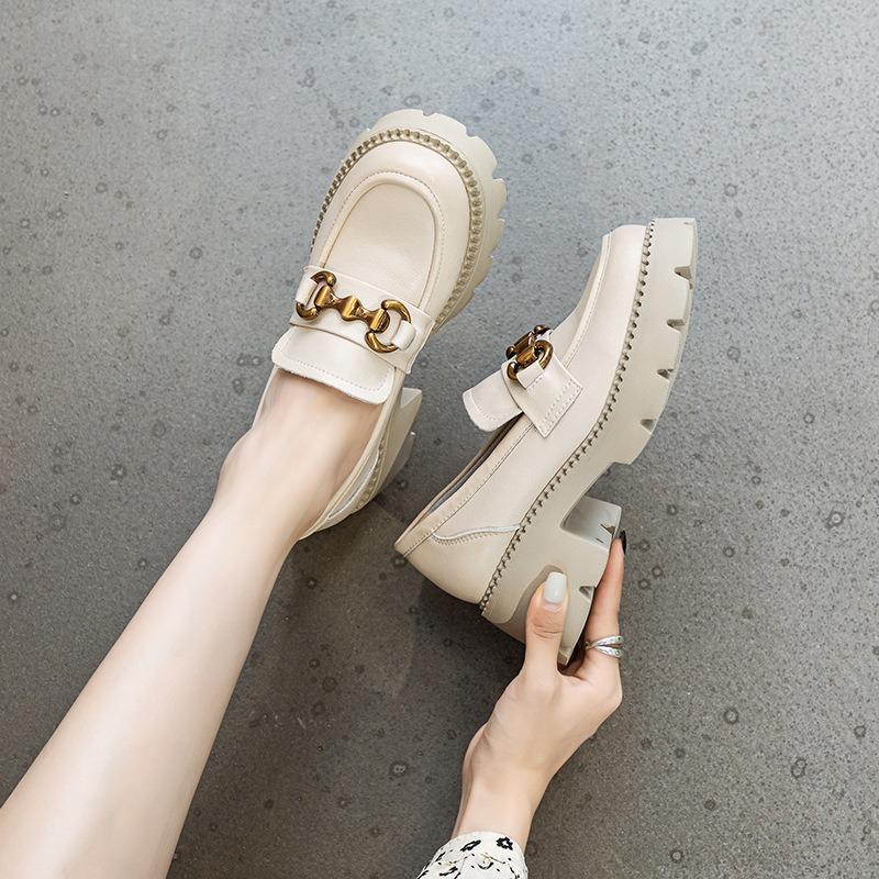 Mocasines de cuero con suela gruesa, zapatos vintage sencillos, mocasines