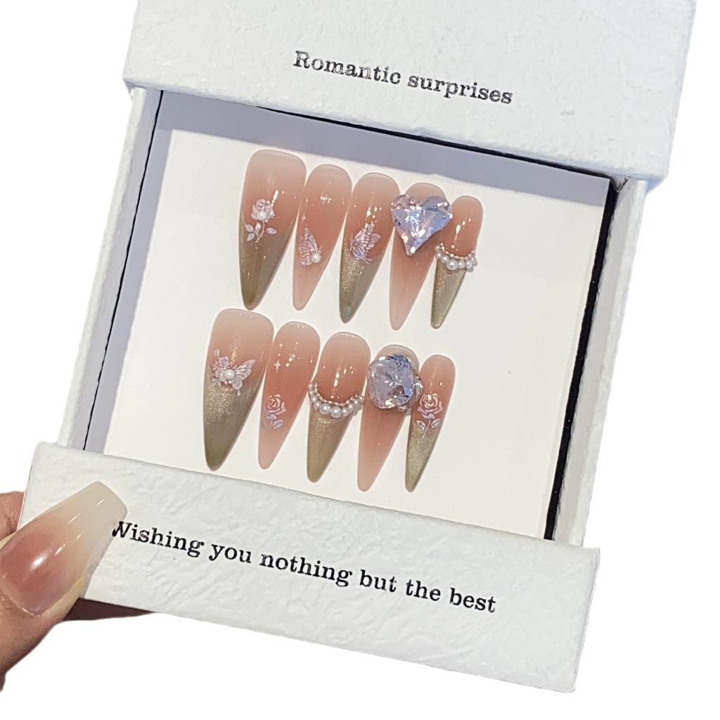 Gradient French Cat's Eye Three-dimensional Relief Pearl Rose Butterfly White Lotus Patch