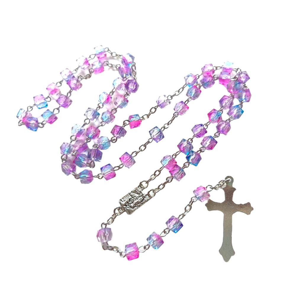 Colorful Beads Gothic Necklace with Long Pendant Cross Rosary Necklaces Unique and Durable Hangable Pendant Bead Chain