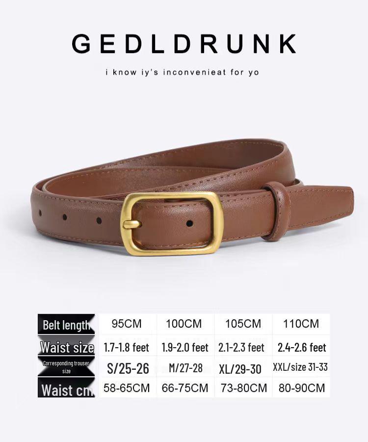Women s Genuine Leather Thin Belt, Pin H-Buckle, Decorative & Versatile Accessory 110cm коричневый