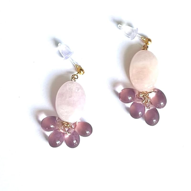 

[comimi] Natural stone earrings ladies morganite Allergy friendly resin earrings Compatible with metal allergies pink nice adult light sway Wrapped