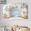 2D Blue Hot Air Balloon Teddy Bear Backdrop Baby Shower Photography Background