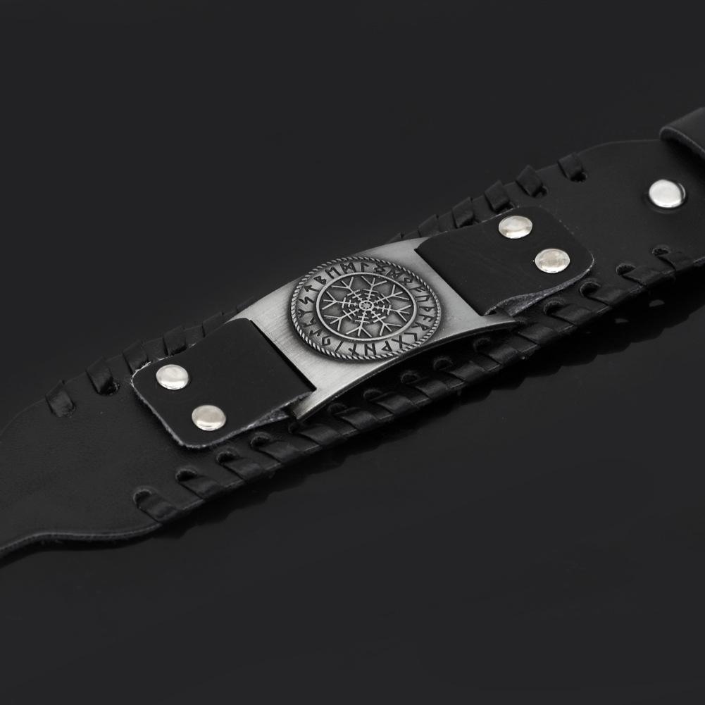 Viking Snowflake Bracelet for Men Nordic Vegvisir Compass Leather Bangle with Runes Stylish Viking Jewelry