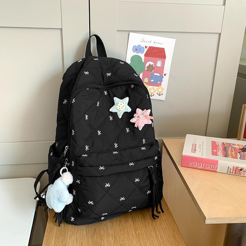 Schoolbag New Lightweight Niche Junior High School Students Autumn and Winter High-value Cotton Clothes Backpack Bow Cute Embroidered Backpack