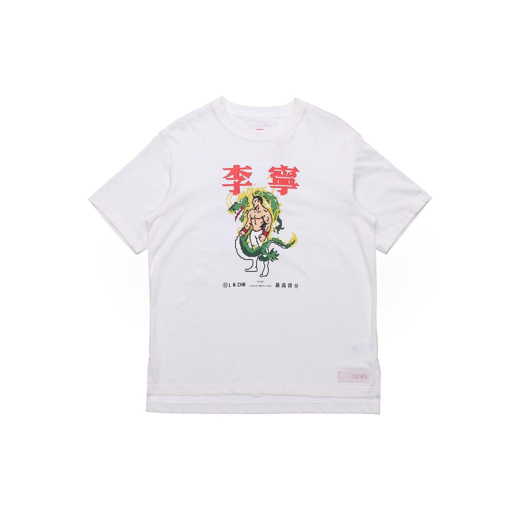 Lining Round Neck Sports Cartoon T-Shirt Unisex Tops Milk-White AHSQ557-1