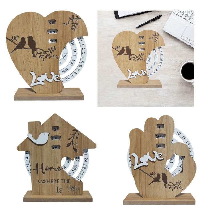 Adjustable Date Wooden Manual Rotating Annual Calendar Desktop Ornament Stable Base Creative Gift Design for Occasions
