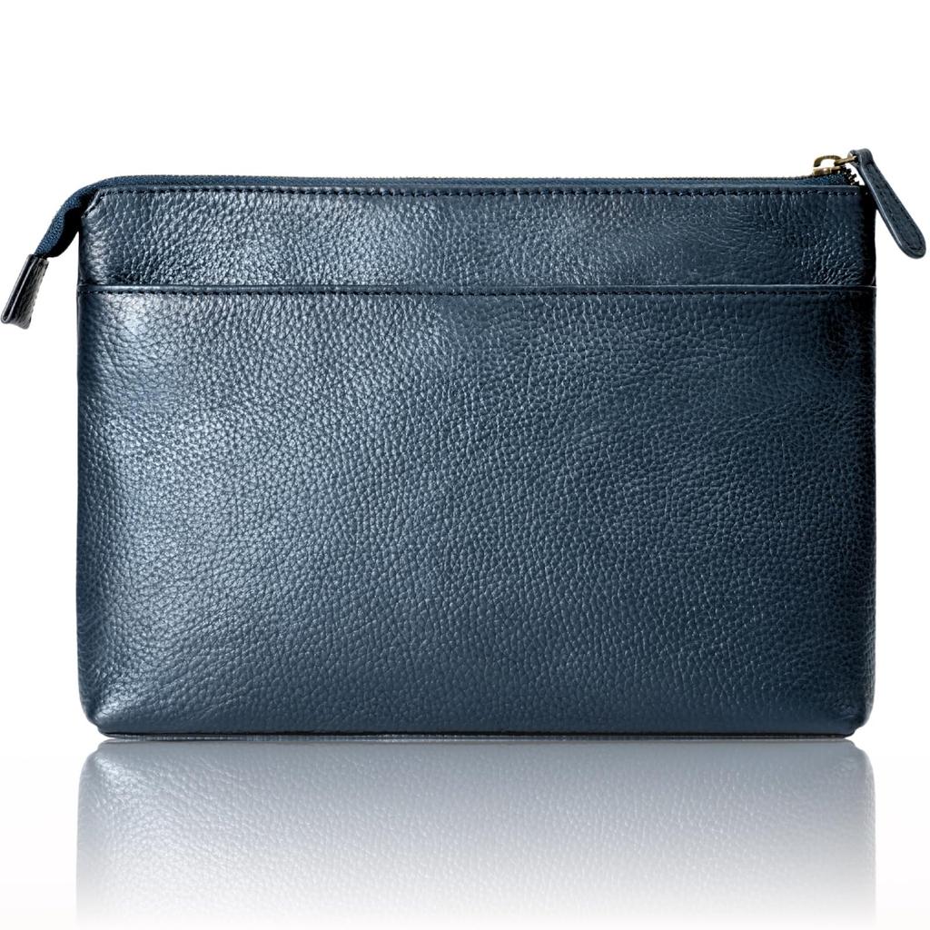 Eledita Sacoche Shoulder Genuine with Leather Shoulder SC03 Men's Bag, Leather, Thin, Strap, (Navy)