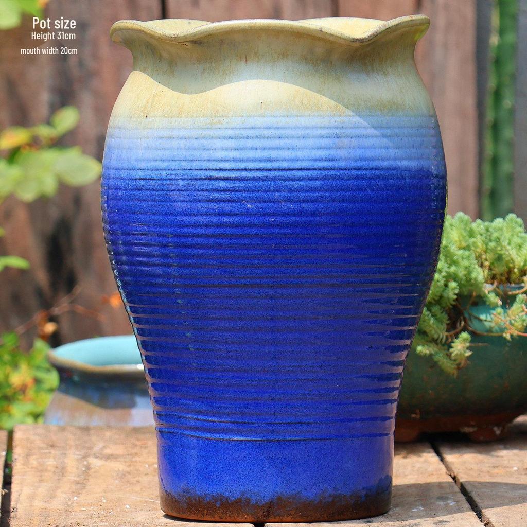 Handmade Large Ceramic Pot for Succulents & Orchids - Breathable, Coarse Pottery Bonsai Planter