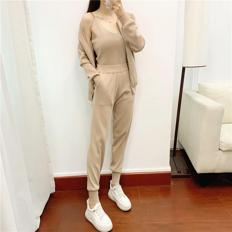 2025 Autumn and Winter New Knitted Suit Women's Fashion Casual Cardigan Vest Pants Three-piece Set