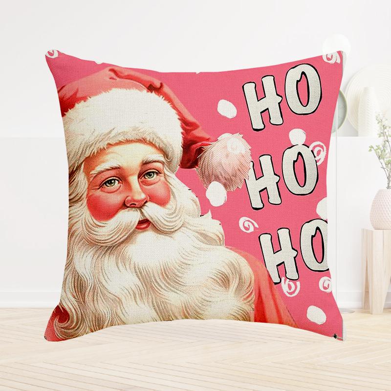 Pink New Christmas Printed Cushion Cover Sofa Bedroom Festive Santa Claus Snowman Pattern Cushion Cover