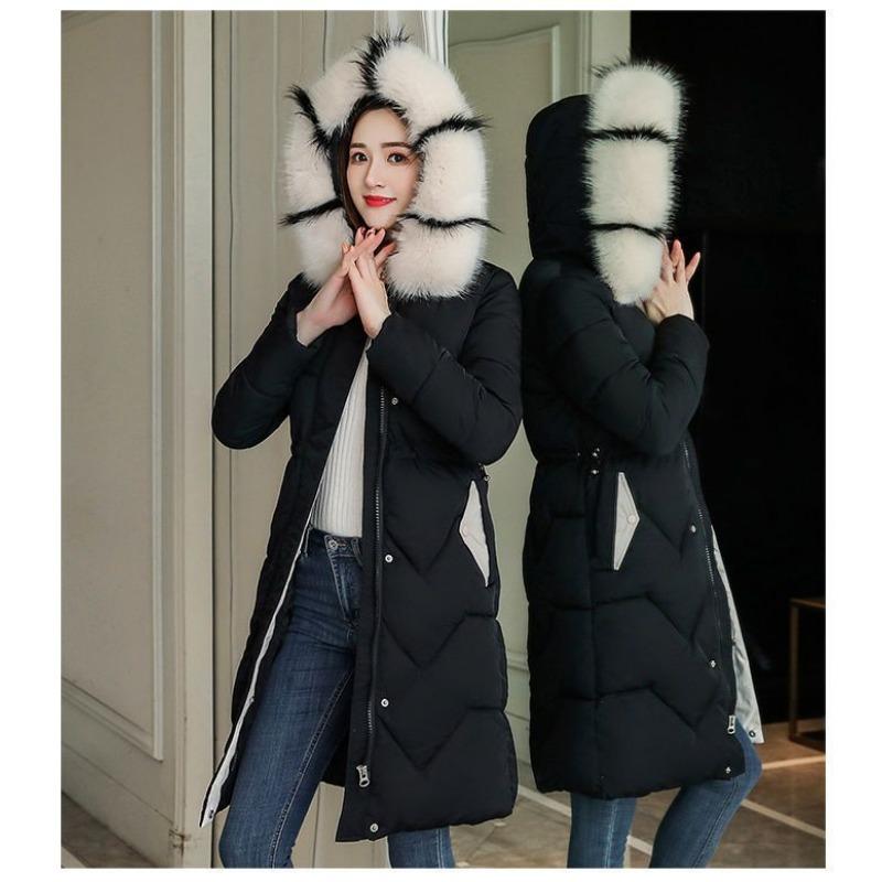 Baumwollgepolsterte, lange, knielange Baumwolljacke für Damen, neue koreanische Version der Jacke, tailliert zum Abnehmen und Verdicken, Winter-Ins-Baumwolljacke