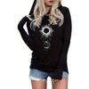 2026 Damen Frühjahrs- und Herbstausgabe Schwarzes Kapuzen-Langarm-T-Shirt mit Sonne-Mond-Print Damenbekleidung