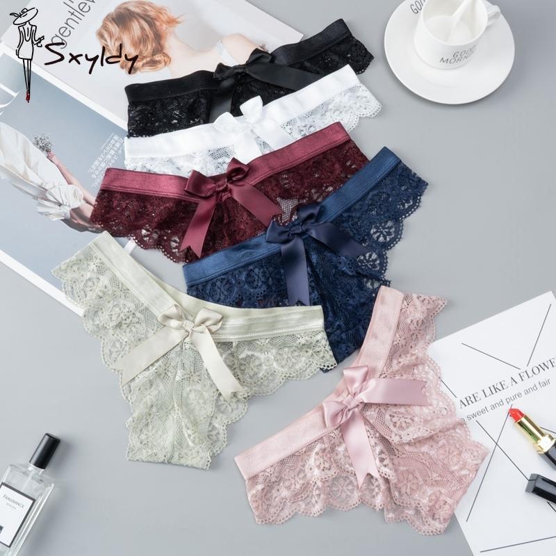 Damen Spitze Transparent Höschen Sexy Low Waist Unterwäsche Nahtlose Schleife Hohl Tanga