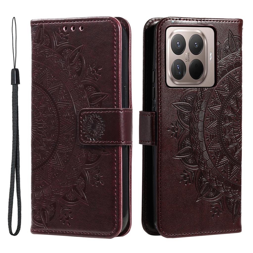 For Xiaomi 15T Pro Stand Case Imprinted Totem PU Leather Wallet Phone Cover with Wrist Strap