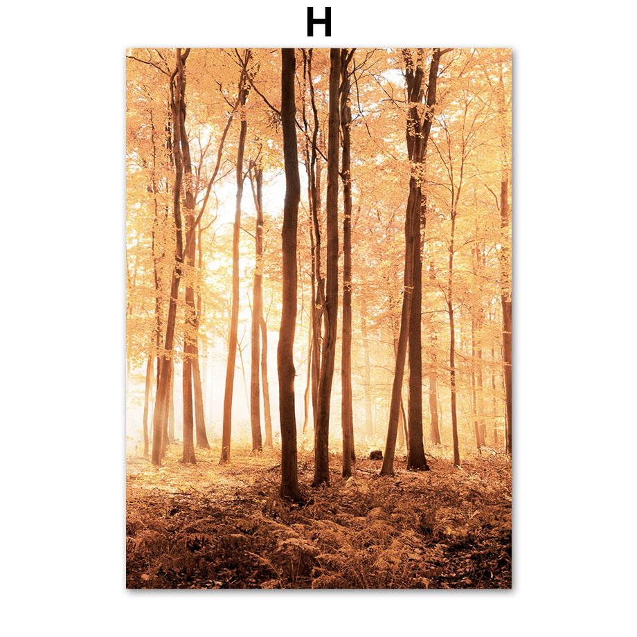 Autumn Deer Castle Fallen Leave Poster Pier Plant Forest Print Wall Art Pictures Canvas Painting For Living Room Home Decor