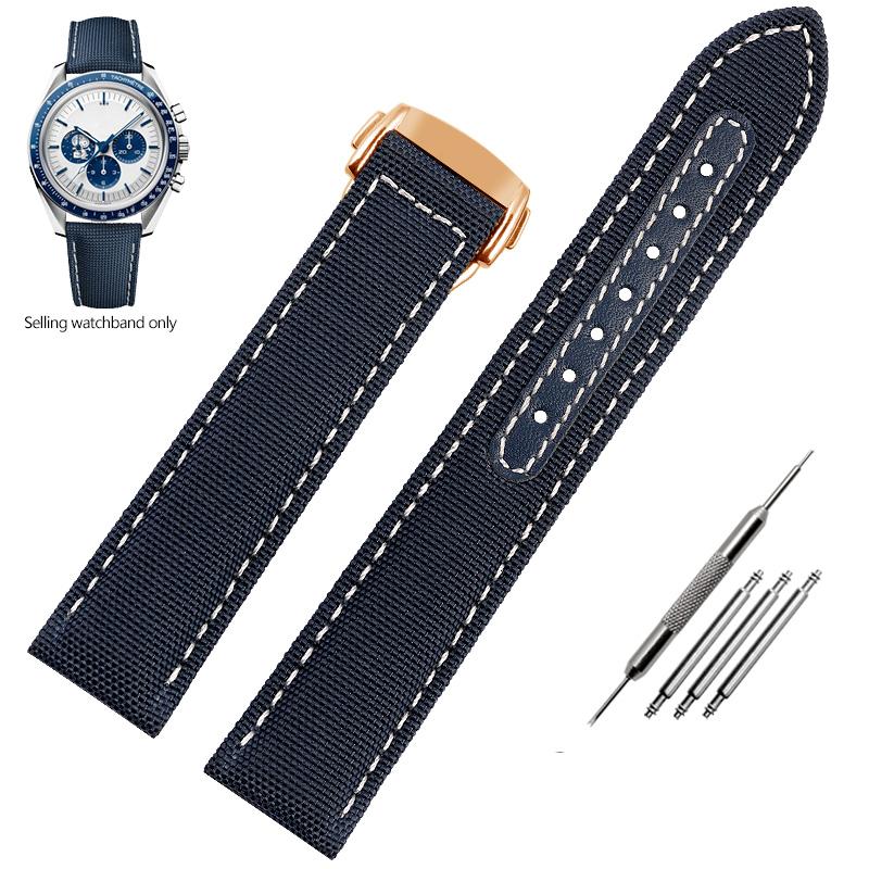 19mm 20mm Woven Canvas Watch Band Strap For Omega Seamaster 300 AT150 Fabric Leather Nylon AQUA TERRA 150 Blue Black Watchband