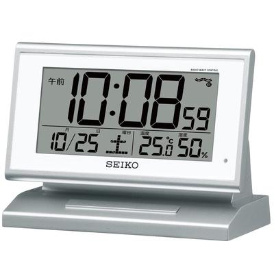 Clock Alarm Clock Automatic Light Radio Wave Digital Calendar Temperature Humidity Display Visible Even At Night Silver Metallic SQ768S SEIKO