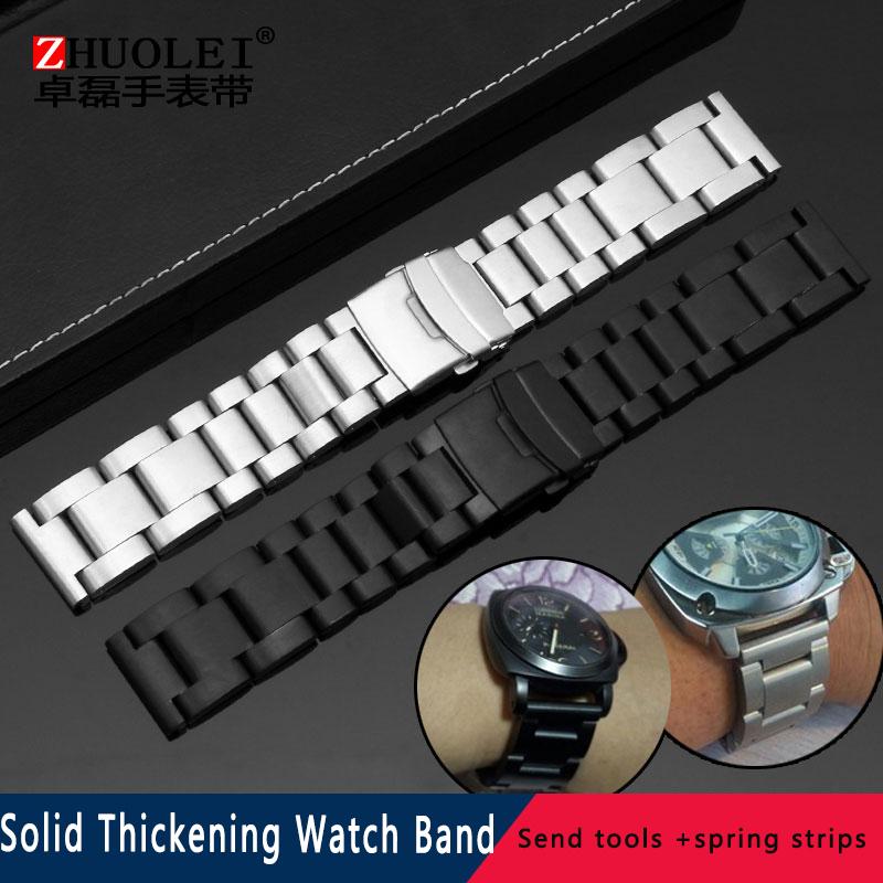 Solid Thickening 5.5mmlarge size Stainless Steel Watchbands Silver black 22mm 24mm 26mm Matte Metal WatchBand Strap Wrist Watch