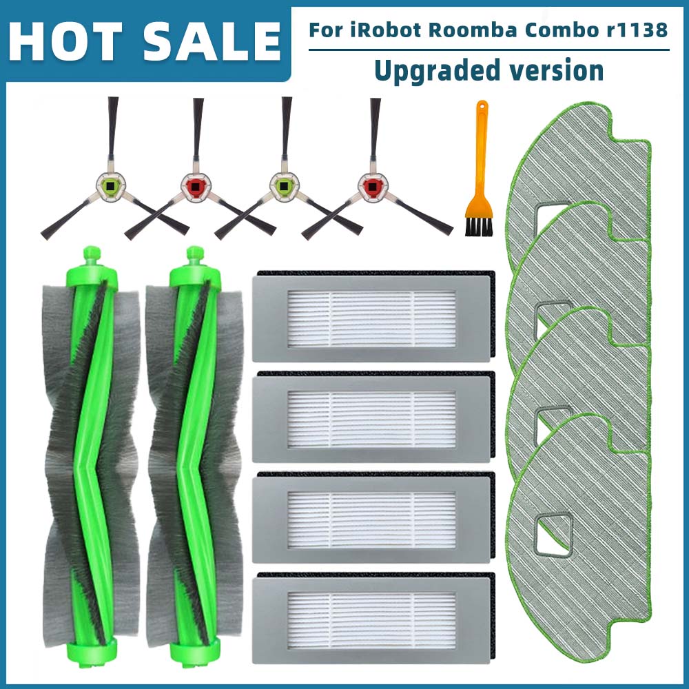 Compatible For iRobot Roomba Combo R1138 Robot Vacuum Cleaner Spare Parts Accessories Main Side Brush Hepa Filter Mop Rag Cloth