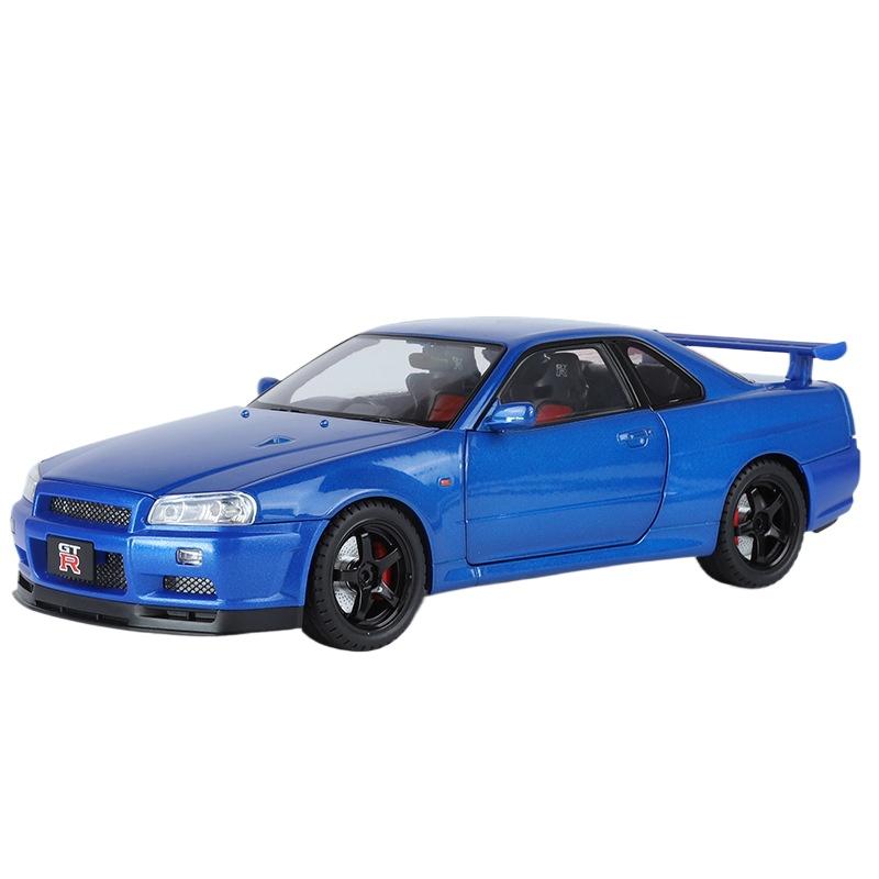 

Великий розмір, масштаб 1/18, модель автомобіля Nissan GT-R R34 Skyline зі сплаву, лита іграшкова машинка для хлопчиків, іграшка JDM гоночний автомобіль, подарунок, колекційна, хобі синій