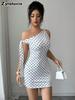 Neues Retro-Pünktchen-Off-Shoulder Bodycon Etui-Minikleid für Damen