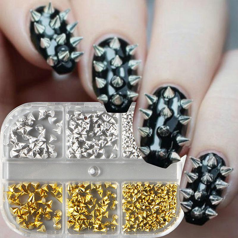 6 Grids Punk Rock Mini Metal Rivet Nail Charms Cone Mixed Sized Nail Art Studs 3D Stylish Spike Nail Decor Diy Manicure Supplies