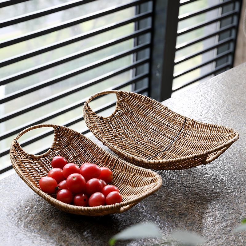Nordic Style Plastic Rattan Woven Snack Basket for Coffee Table