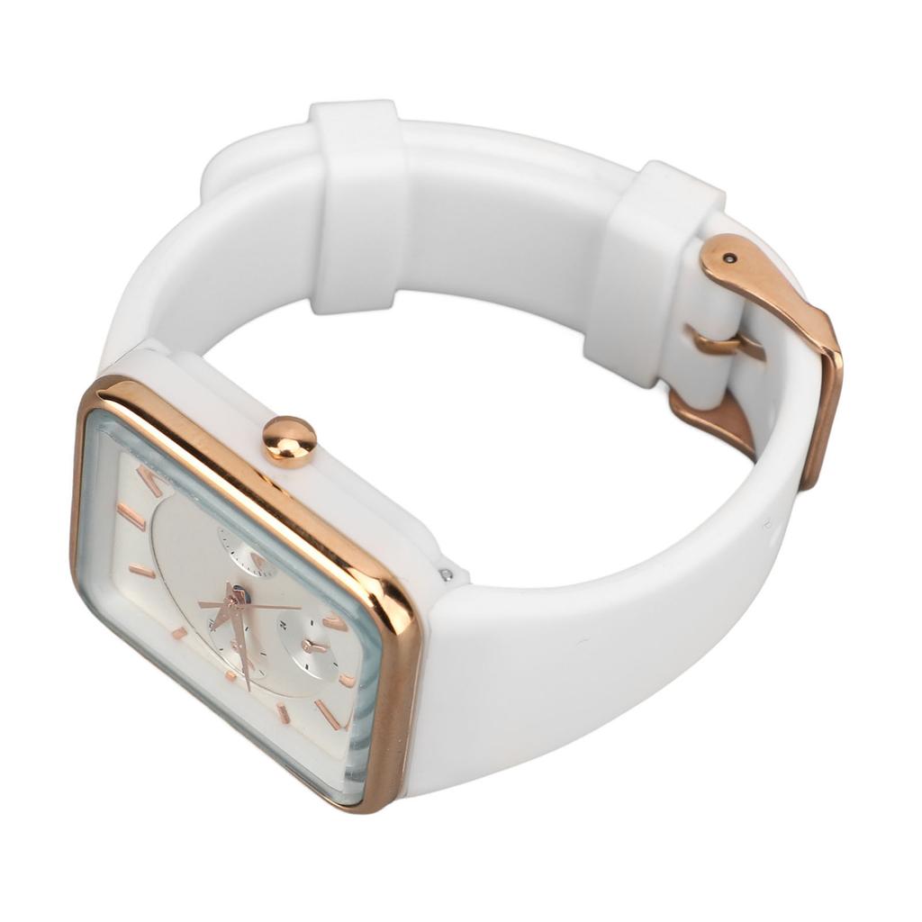 Women Quartz Wrist Watch 3 Sub Dials Water Proof Chronograph Analog Watch Silicone Strap Date Calendar White Rose Gold