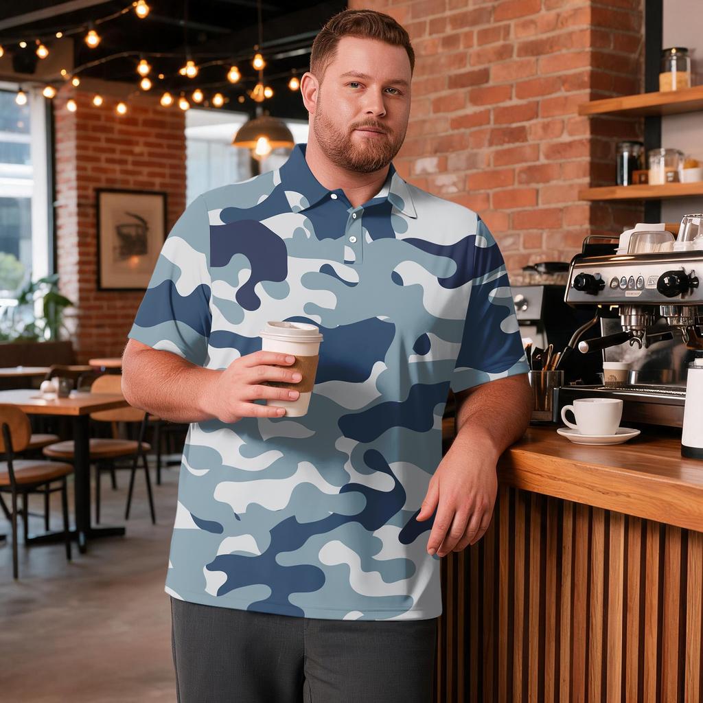 Heren Grote Maat Camouflage Print Golfshirt Ademend Korte Mouw Poloshirt Geschikt voor Casual Werkkleding Tops