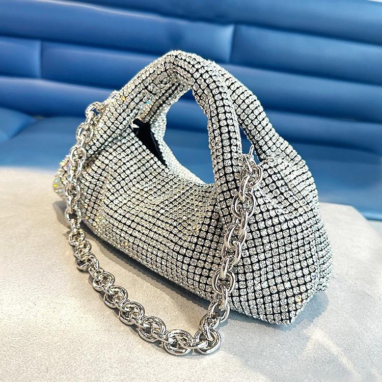 Dw Diamond Women'S Handbag Premium Rhinestone Dumpling Bag Fashion Chain Underarm Dinner
