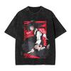 Anime Chainsaw Man Yoru T Shirt Hip Hop Gothic Washed Oversized T-Shirt Men Women Clothing Short Sleeve Cotton Tees Tops