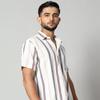 Camicia a maniche corte da uomo a righe bianche in 100% cotone pettinato - 120 GSM
